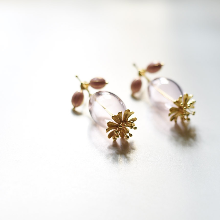 online Handmade designer glass earring - Pink Flower