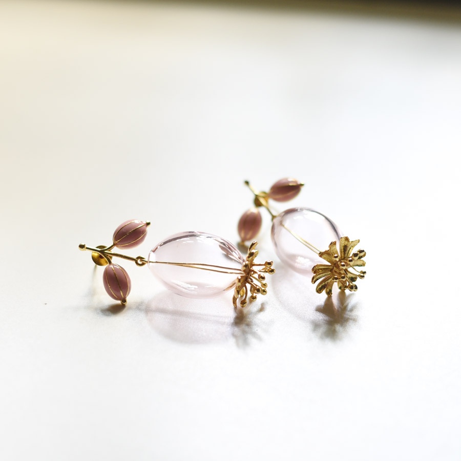 online Handmade designer glass earring - Pink Flower