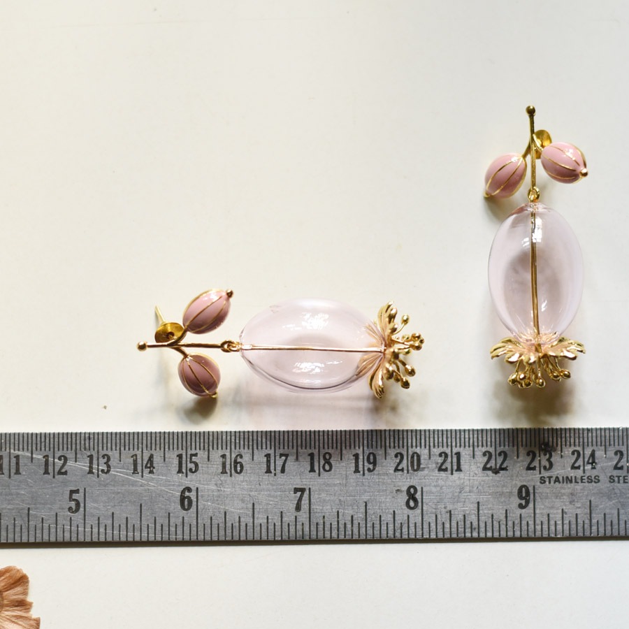 online Handmade designer glass earring - Pink Flower