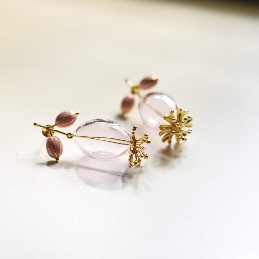 online Handmade designer glass earring - Pink Flower