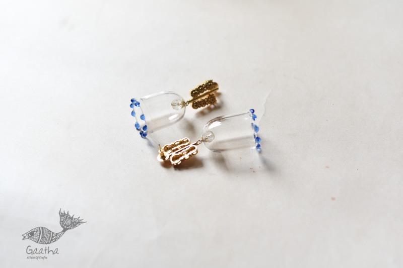 online Handmade designer glass earring- White Transparent 