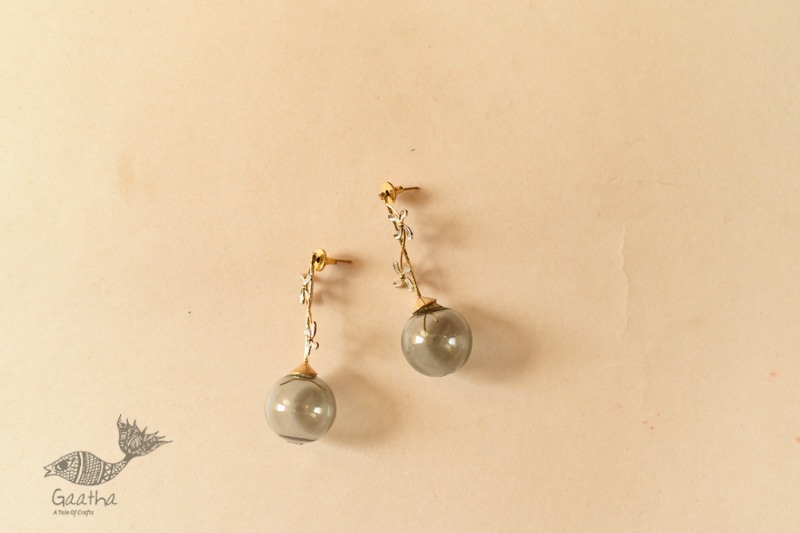 online Handmade designer glass earring - Grey Glass Ball