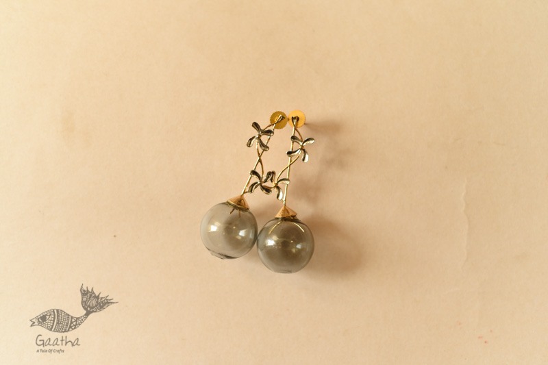 online Handmade designer glass earring - Grey Glass Ball