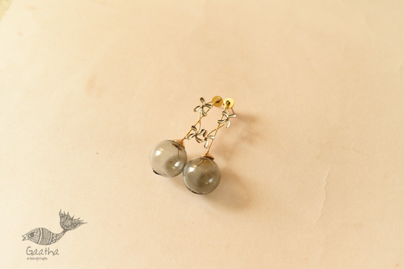 online Handmade designer glass earring - Grey Glass Ball