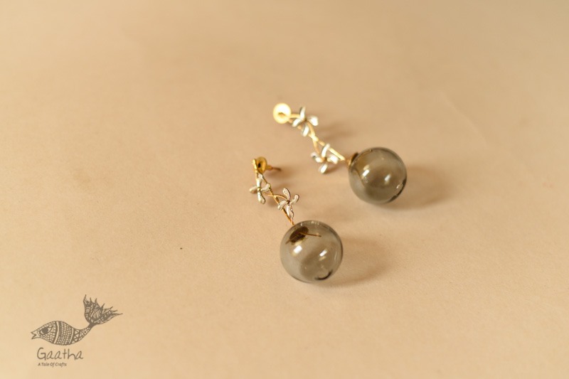 online Handmade designer glass earring - Grey Glass Ball