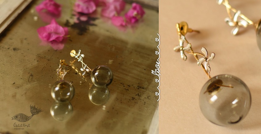 online Handmade designer glass earring - Grey Glass Ball