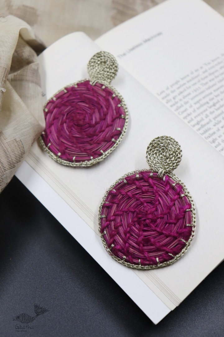 shop online handmade Pink Sabai Grass Zari Earring