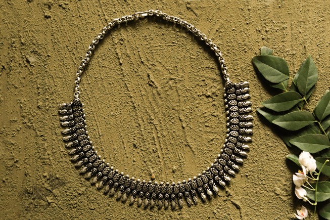 धरा ✽ Antique Finish White Metal ✽ Necklace { 35 }