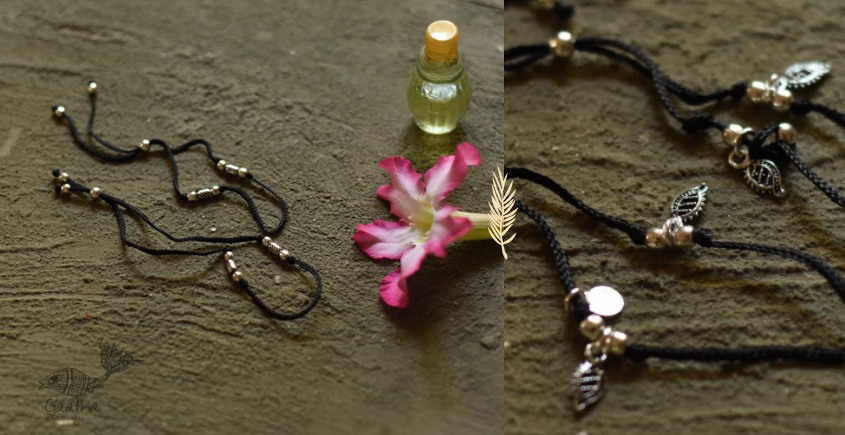 Buy Handcrafted Silver Black Thread Anklet (Two Options)| Indian