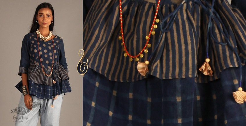 Indigo Collection | Linen block printed angrakha peplum top  | 16