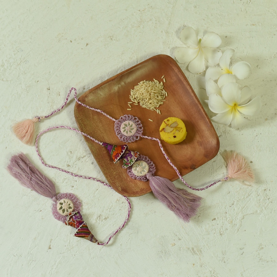 Handmade Rakhi | Lavender Jumki Bhai-Bhabhi Rakhi Set