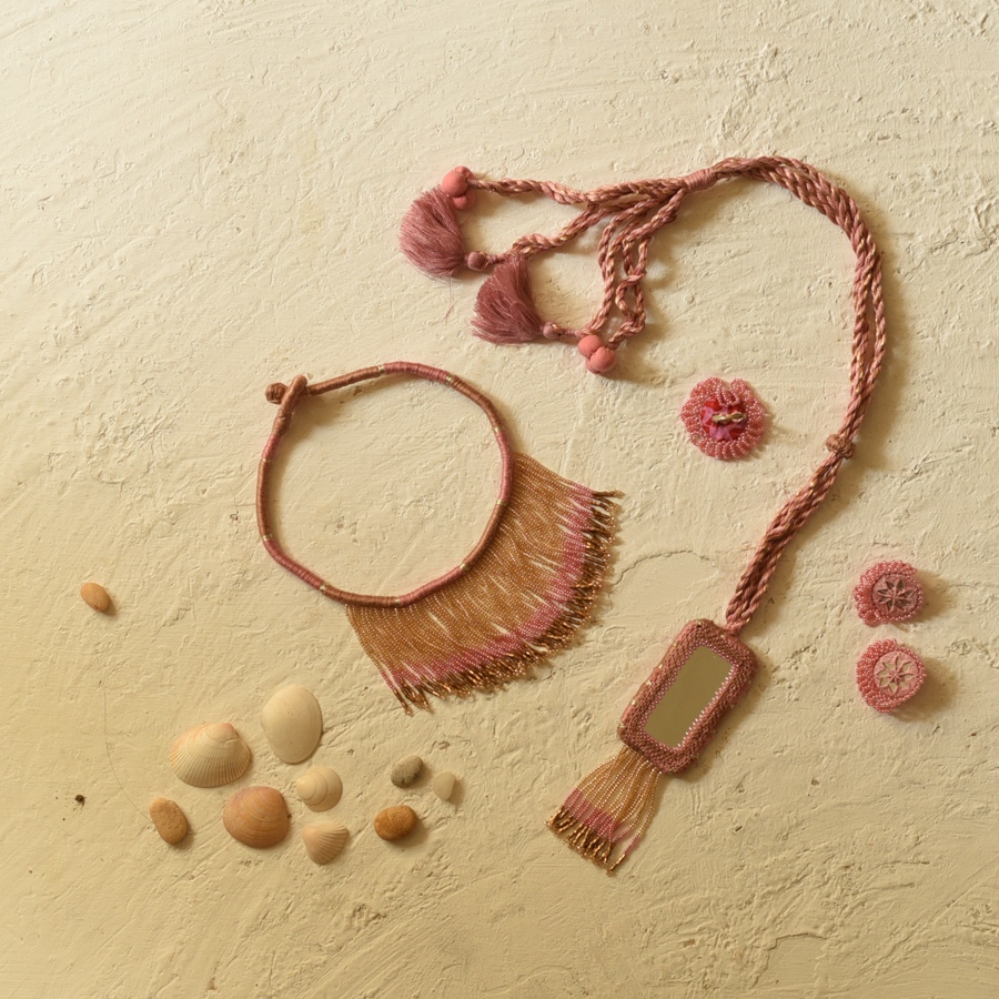 Handmade bead chokar in pink colour