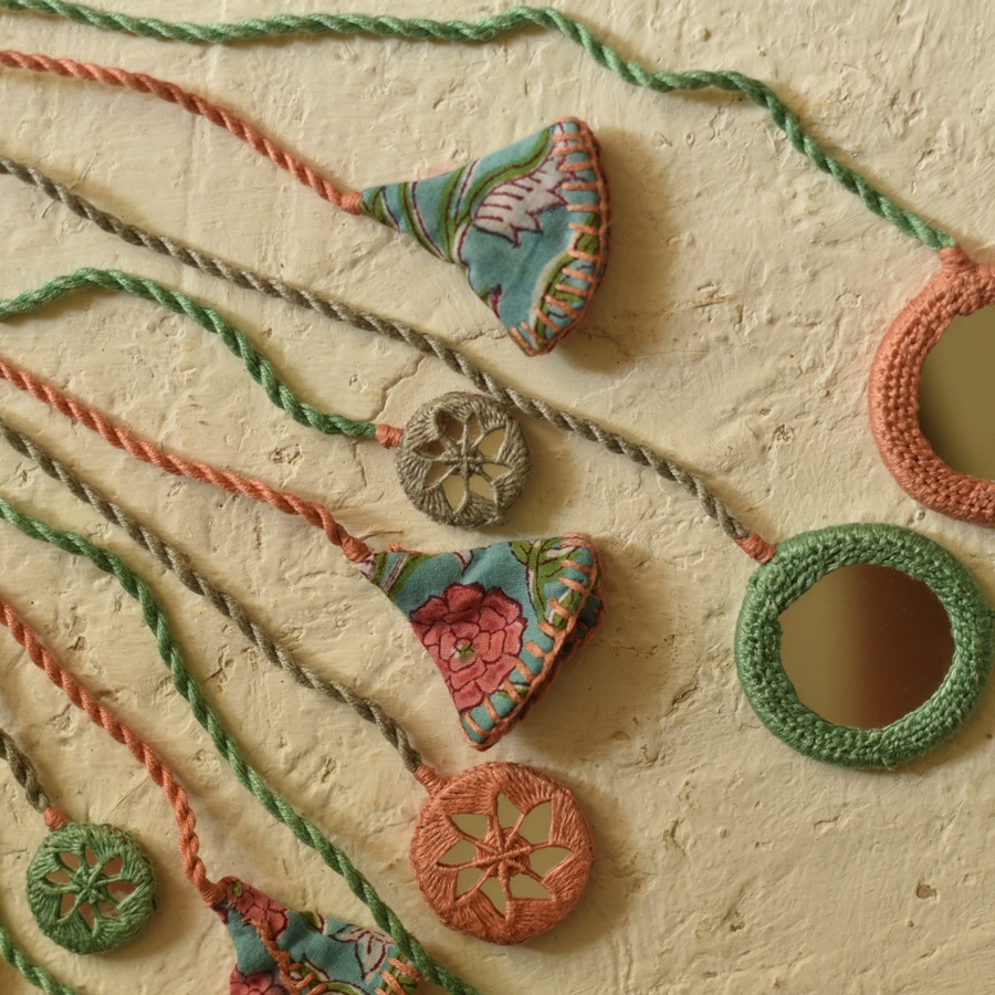 Designer Banjara Handmade Embroidered Necklaces in Light Green & Pink