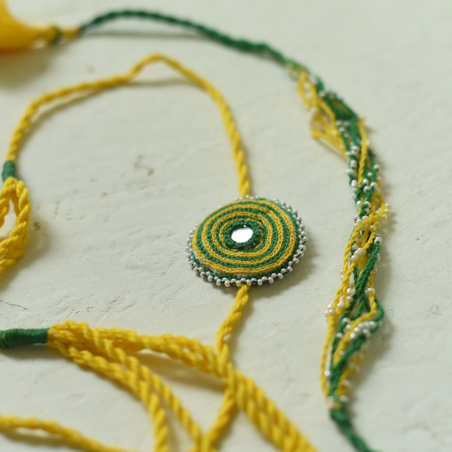 shop Handmade Rakhi - Yellow green bhai-bhabhi rakhi set
