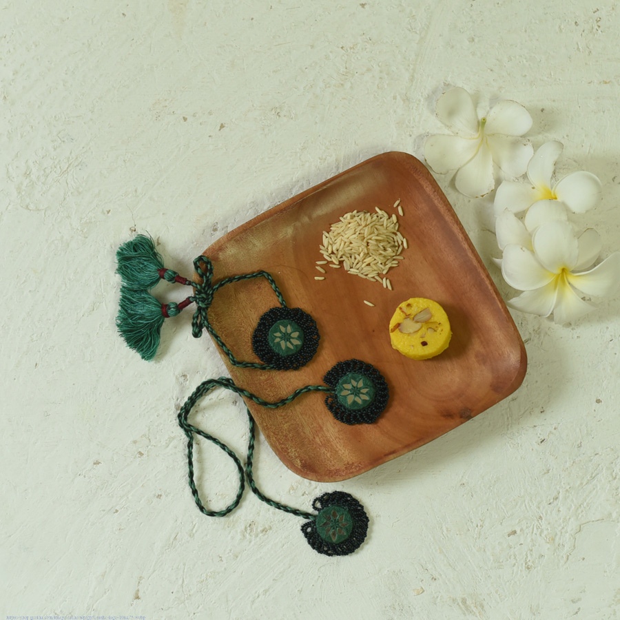 shop Handmade Rakhi - Green Jumki Bhai-Bhabhi Rakhi Set