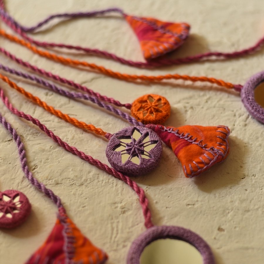 New Design Banjara Embroidered Necklace Orange  & Purple