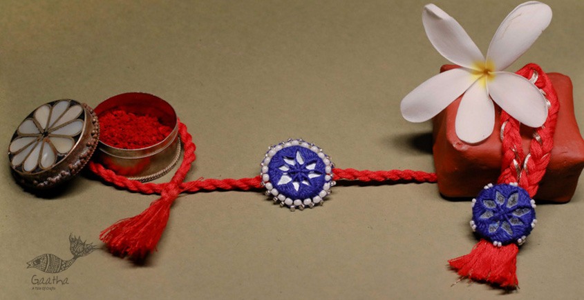 shop Handmade Rakhi -Blue red Kajal rakhi set