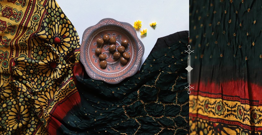 Flavors of fusion | Modal Silk Ajrakh Bandhani Dupatta ❀ 15