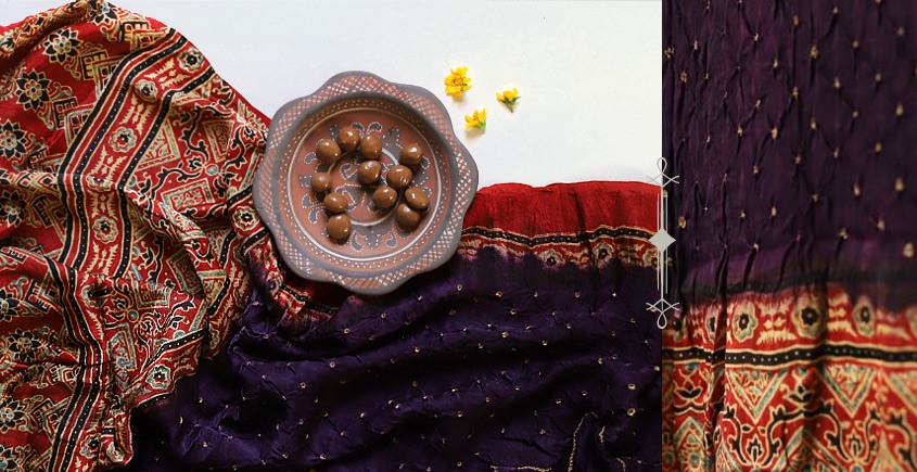 Flavors of fusion | Modal Silk Ajrakh Bandhani Dupatta ❀ 16