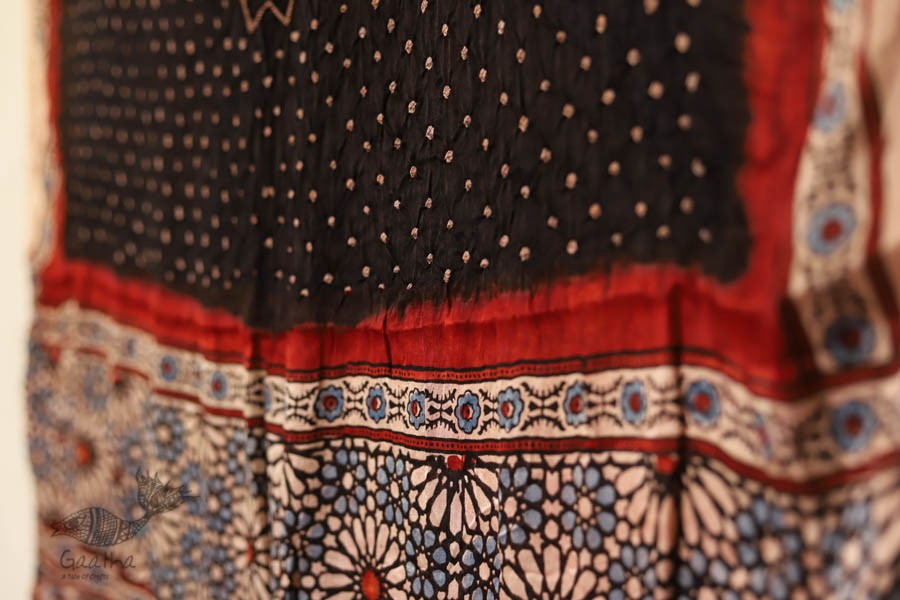 Flavors of fusion | Modal Silk Ajrakh Bandhani Dupatta ❀ 12