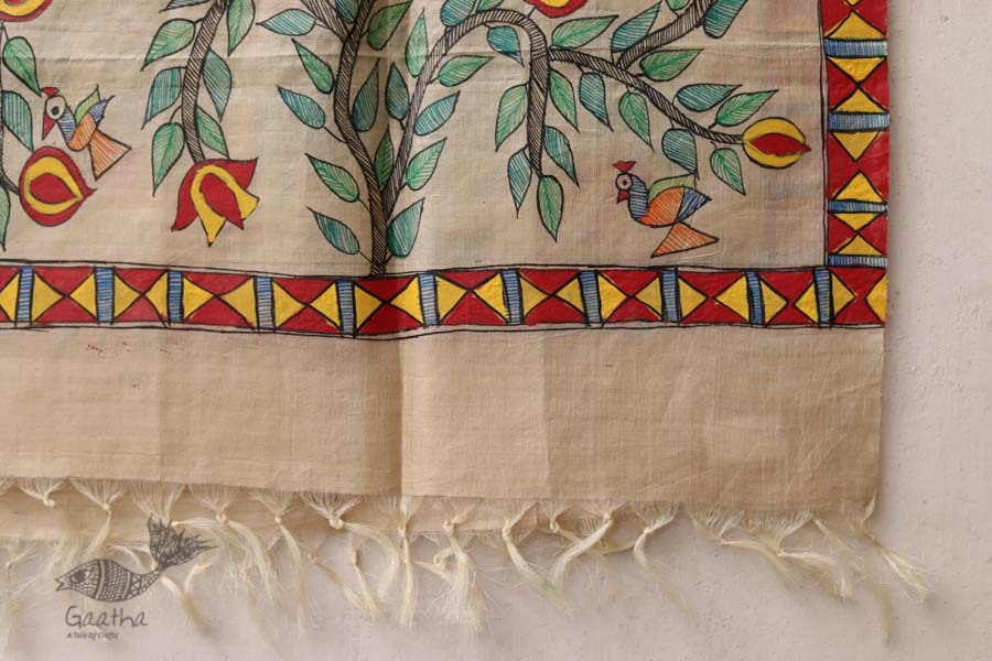 Madhubani ❁ Tussar Silk Hand Painted Dupatta ❁ 1