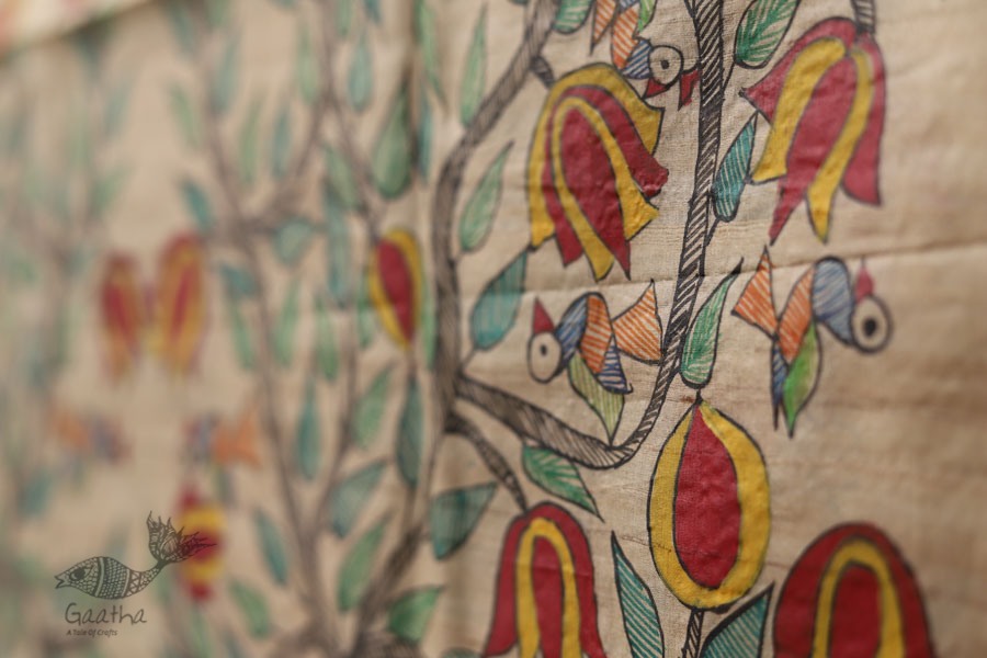 Madhubani ❁ Tussar Silk Hand Painted Dupatta ❁ 1