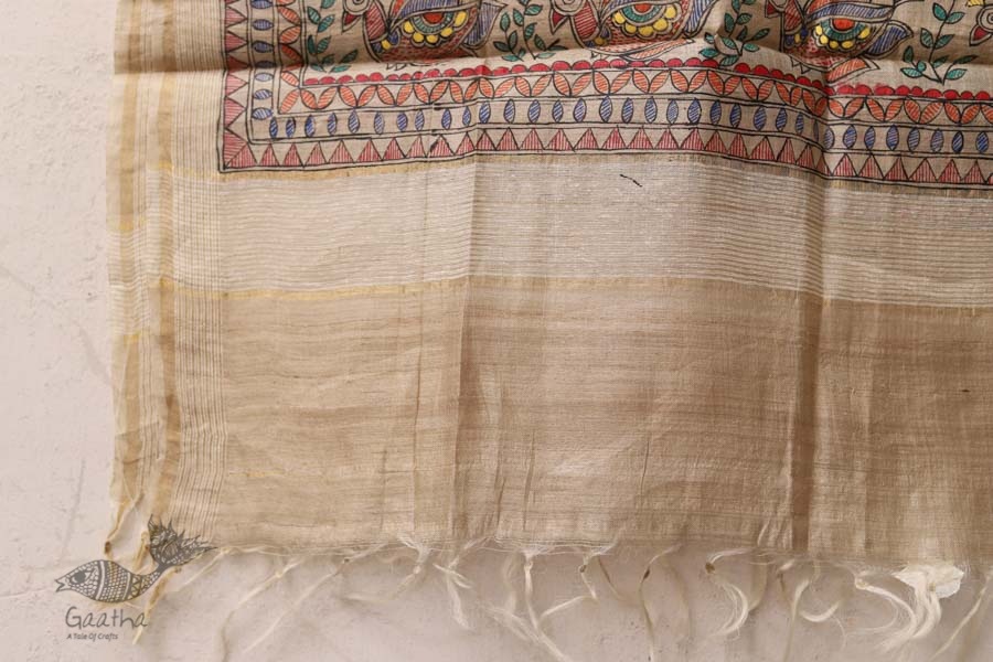 Madhubani ❁ Tussar Silk Hand Painted Dupatta ❁ 2