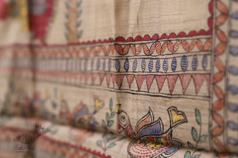 Madhubani ❁ Tussar Silk Hand Painted Dupatta ❁ 2