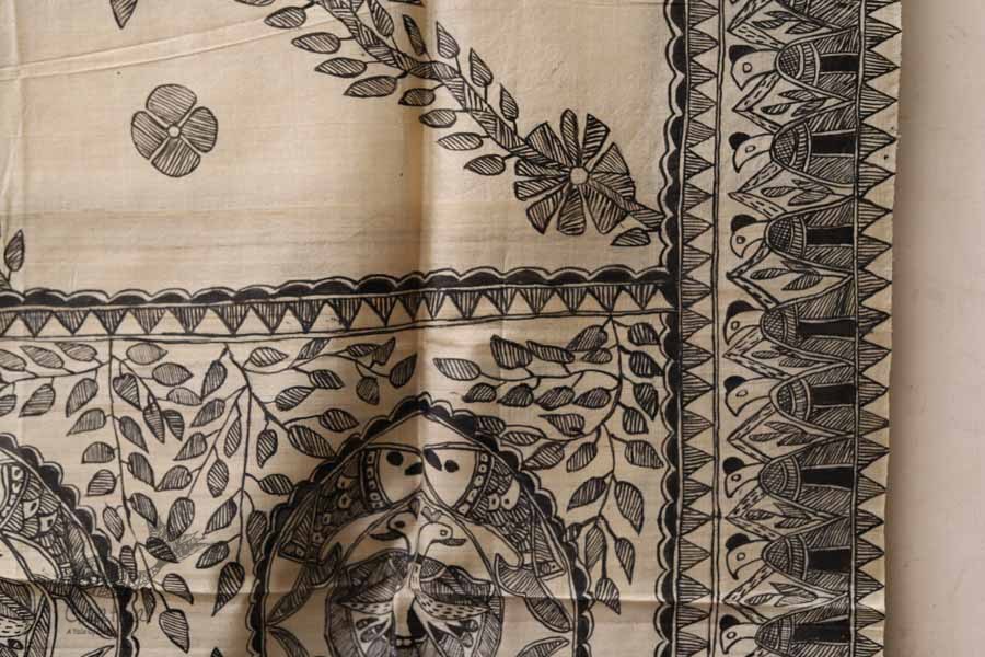 Madhubani ❁ Tussar Silk Hand Painted Dupatta ❁ 5