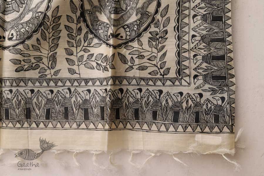 Madhubani ❁ Tussar Silk Hand Painted Dupatta ❁ 5