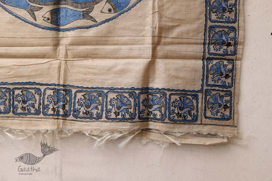 Madhubani ❁ Tussar Silk Hand Painted Dupatta ❁ 11