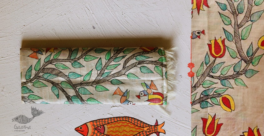 Madhubani ❁ Tussar Silk Hand Painted Dupatta ❁ 1