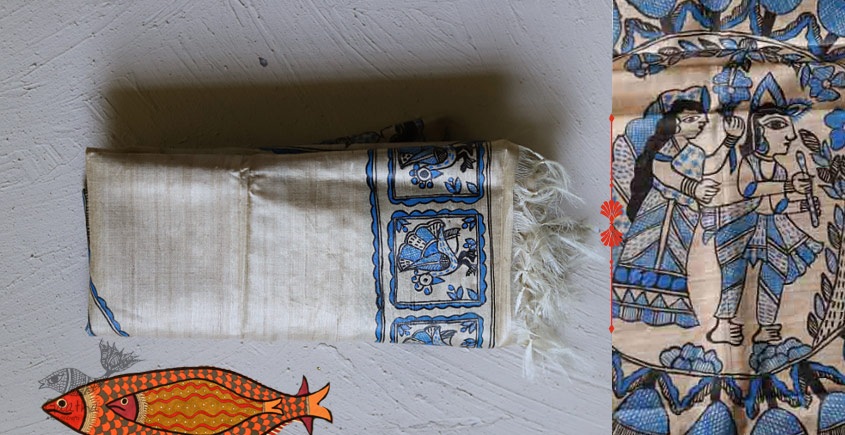 Madhubani ❁ Tussar Silk Hand Painted Dupatta ❁ 11