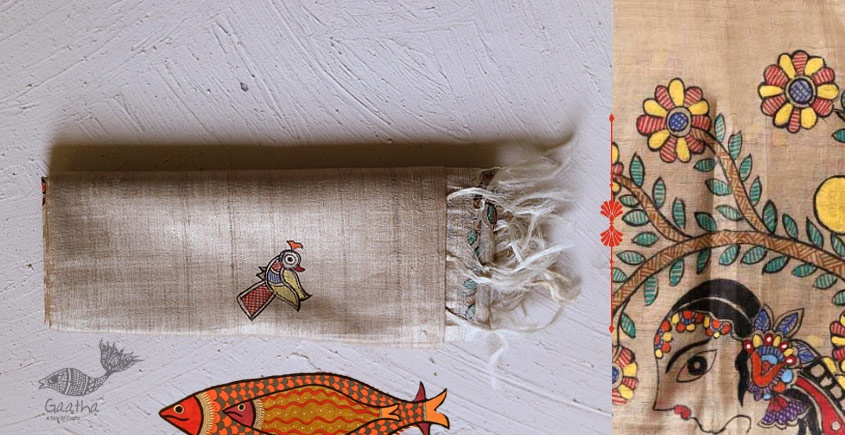 Madhubani ❁ Tussar Silk Hand Painted Dupatta ❁ 2