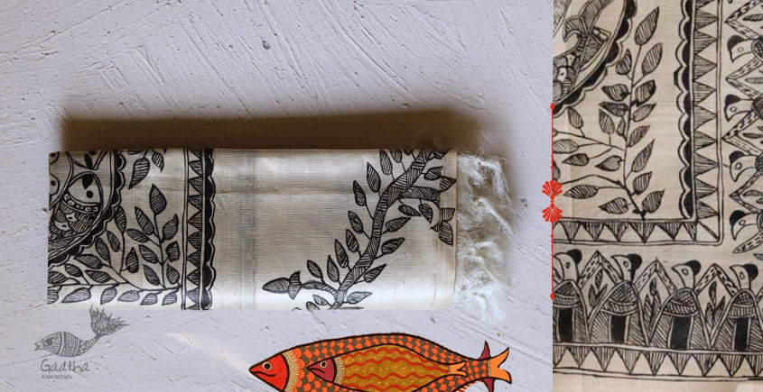Madhubani ❁ Tussar Silk Hand Painted Dupatta ❁ 5