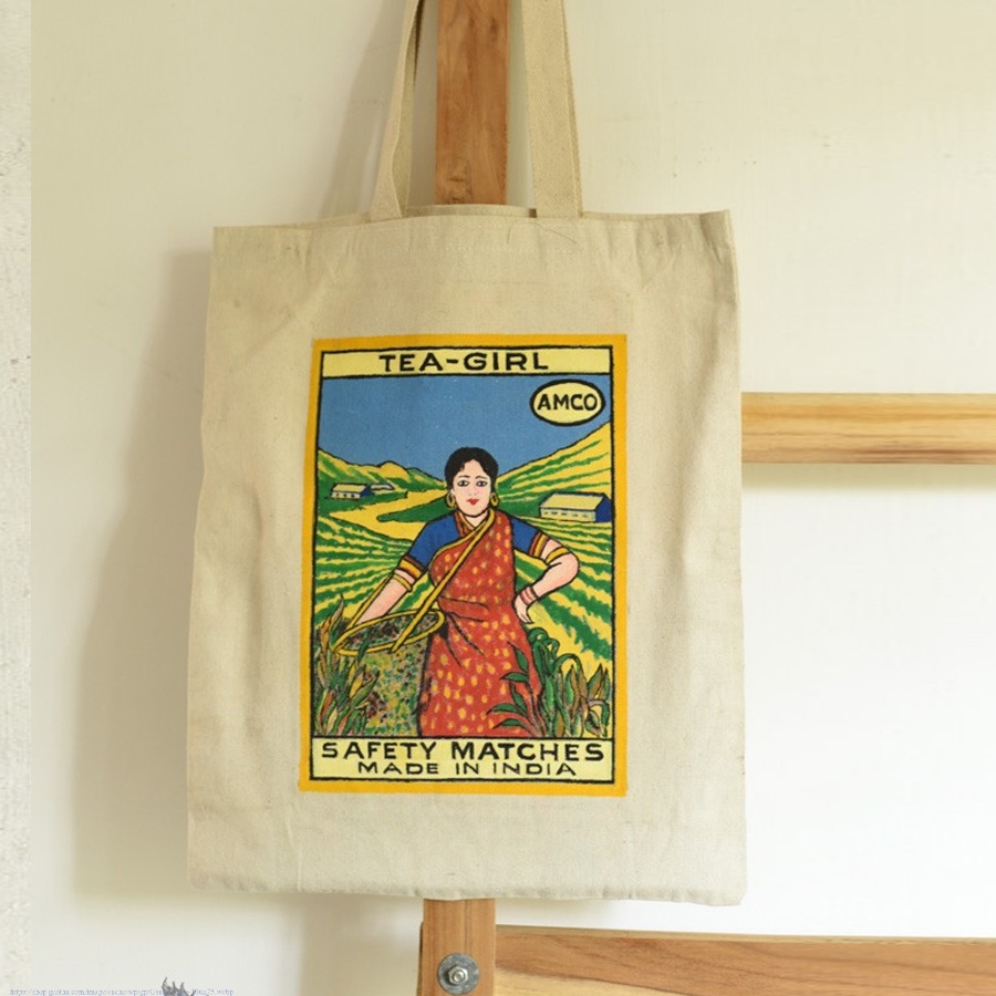 Hand Painted Canvas Bag ~ Tea Girl