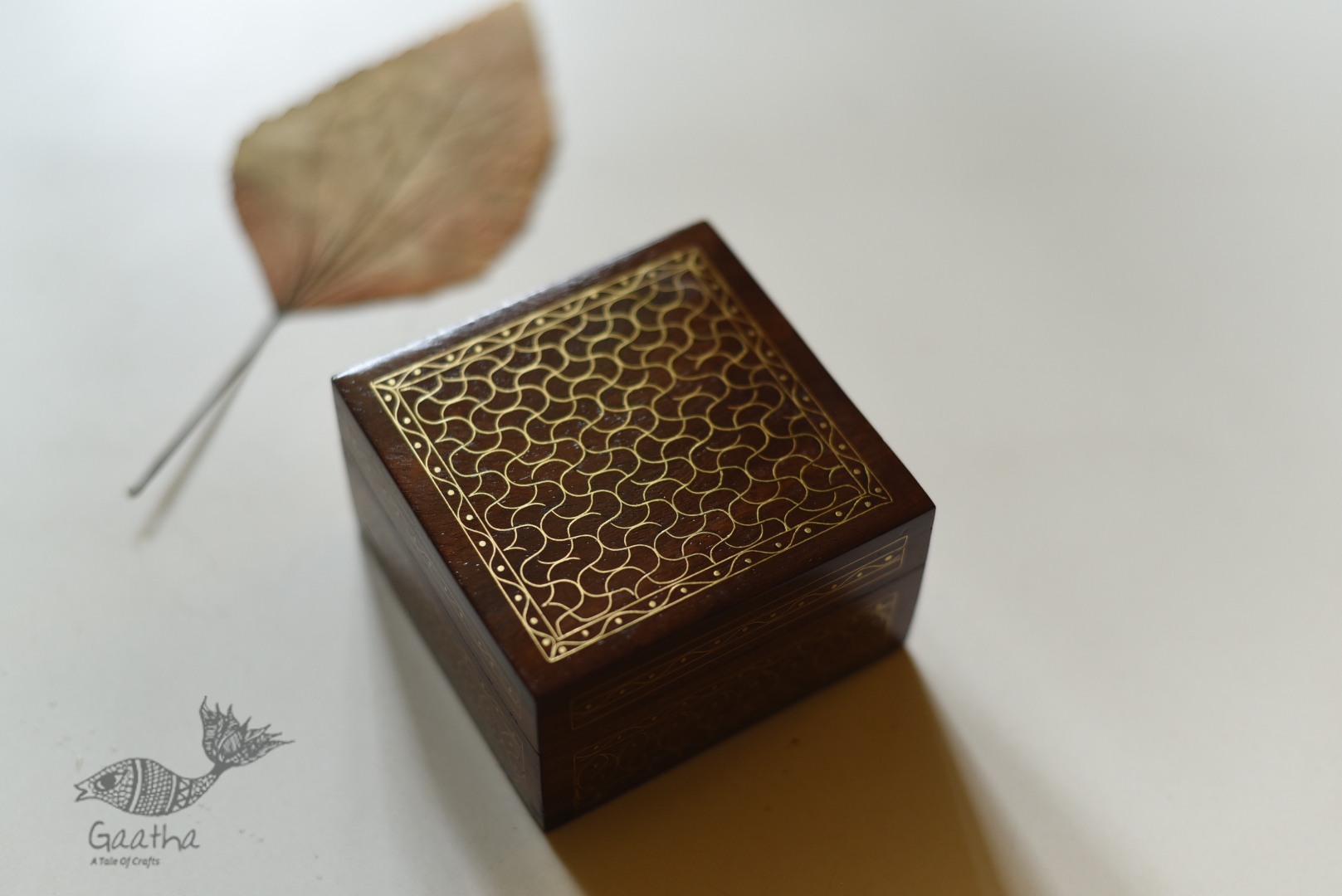 shop Wooden Brass Inlay Box - 3"x3"x2"