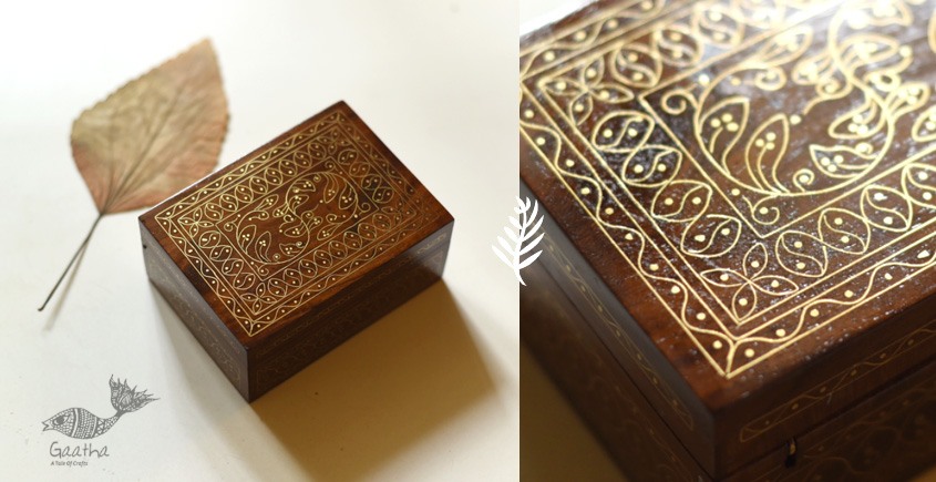 shop Tarkashi | Wood Inlay - Brass Tarkashi Box