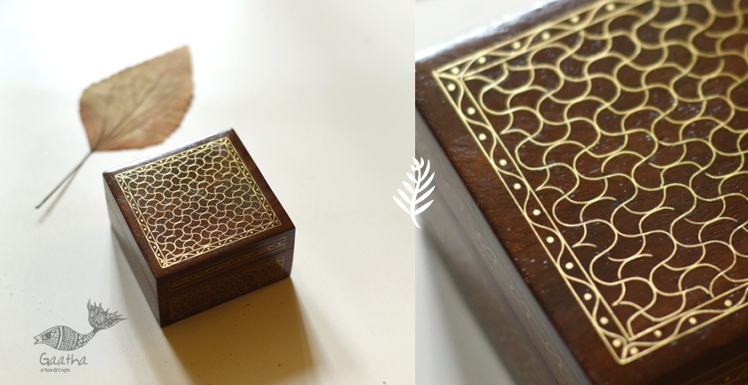 shop Wooden Brass Inlay Box - 3"x3"x2"