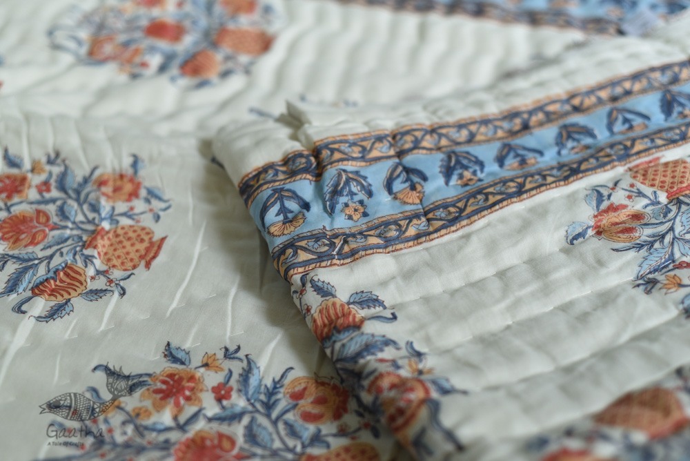 shop Cotton block printed Jaipuri Razai / Quilt - Double Bed