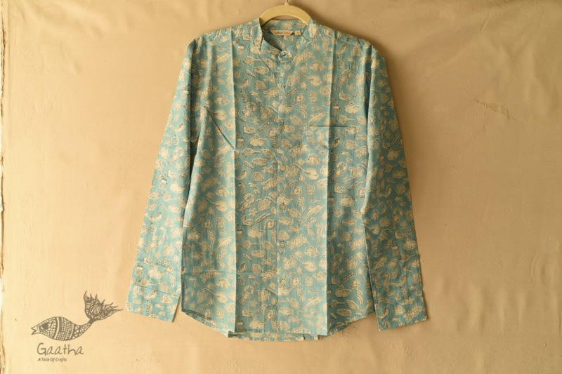 shop Sanganeri printed Cotton Full Sleeve Shirt - Sky Blue