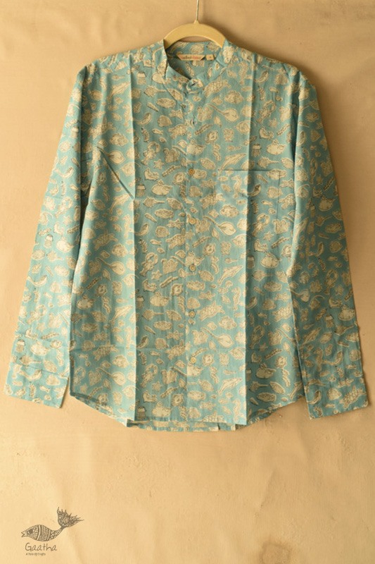 shop Sanganeri printed Cotton Full Sleeve Shirt - Sky Blue