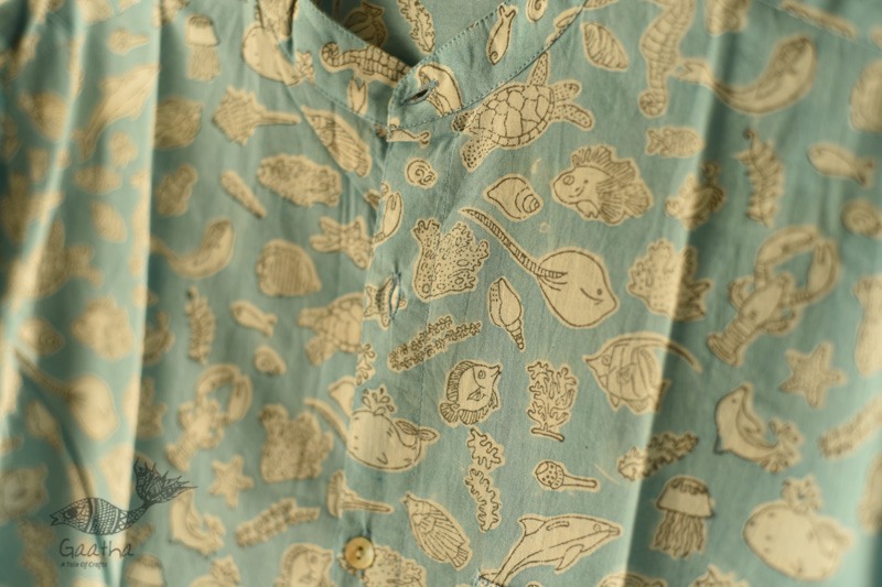 shop Sanganeri printed Cotton Full Sleeve Shirt - Sky Blue