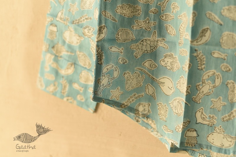 shop  Sanganeri Blok Print - Cotton Half Sleeve Shirt - Sky Blue