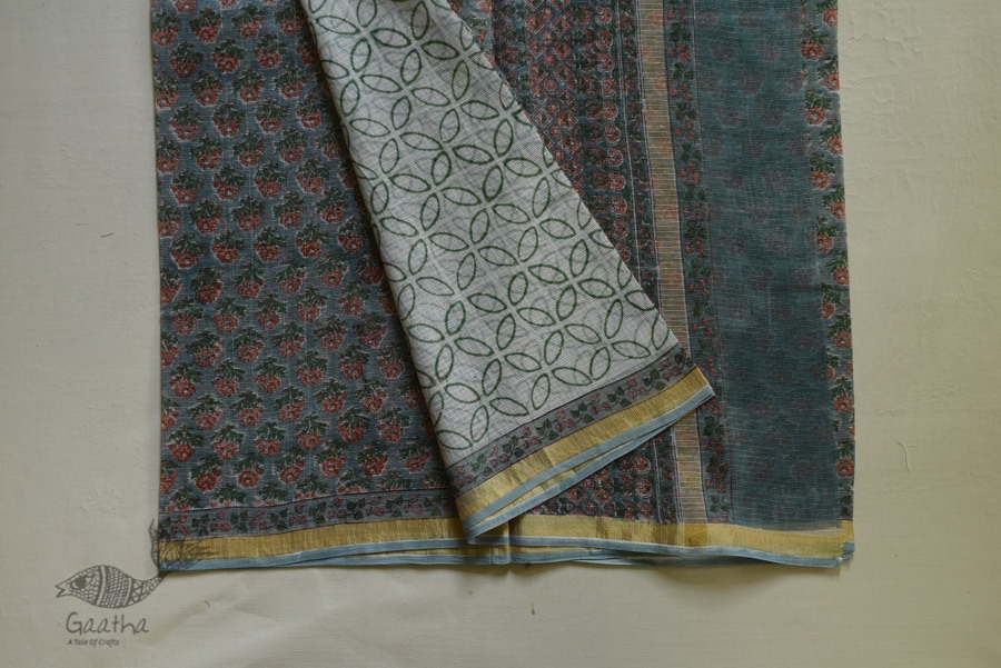 shop Kota Cotton Saree - Sanganeri Block Printed