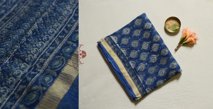 Yellow Coloured Kota Doria Hand Block Printed Cotton Saree with Blouse –  Royskart