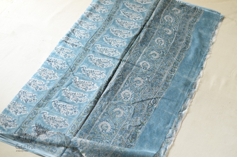 shop sanganeri block printed kota cotton saree - Sky Blue