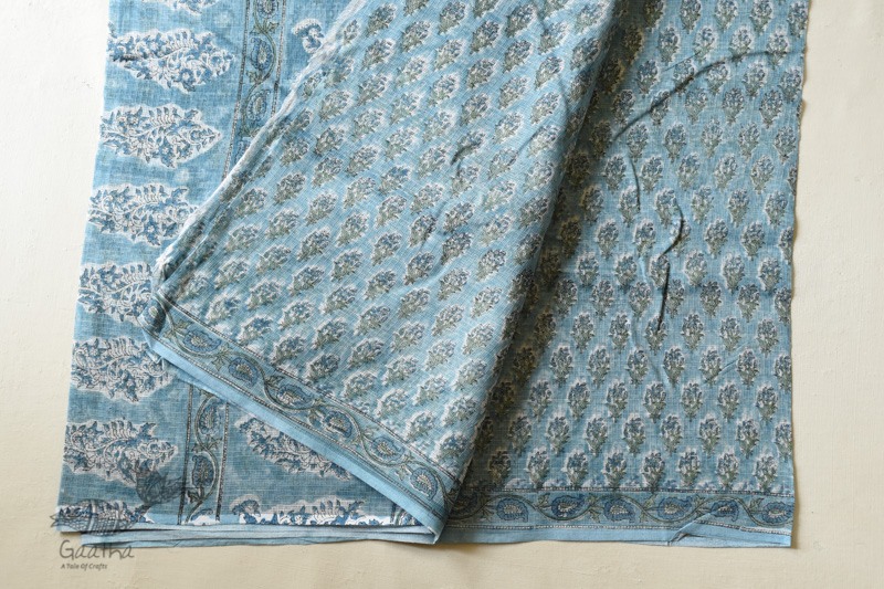 shop sanganeri block printed kota cotton saree - Sky Blue