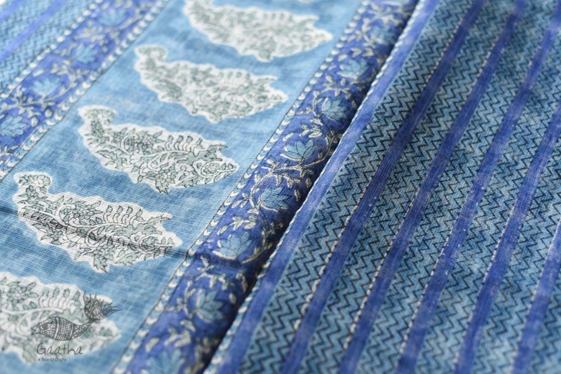 shop sanganeri block printed kota cotton saree Blue