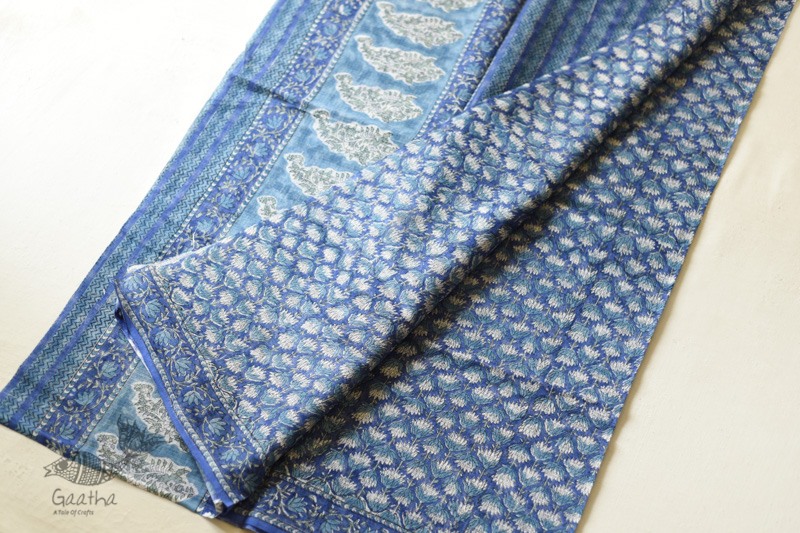 shop sanganeri block printed kota cotton saree Blue